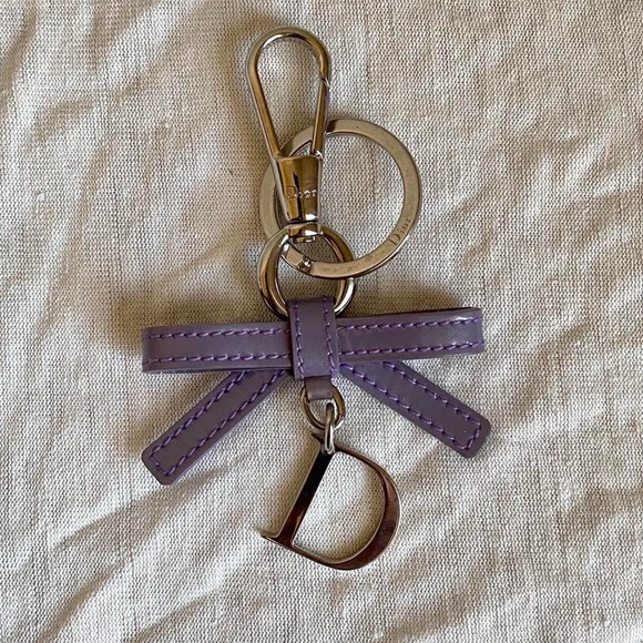 Dior Lavender Bow Keychain with Silver Charm - Picture 1 of 5